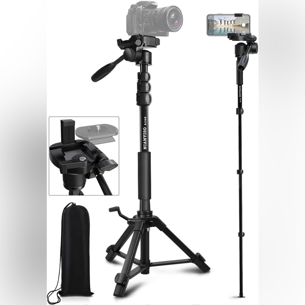 Nianyiso Bj368 Camera Tripod Stand 3-way Swivel Detachable, Portable Monopod